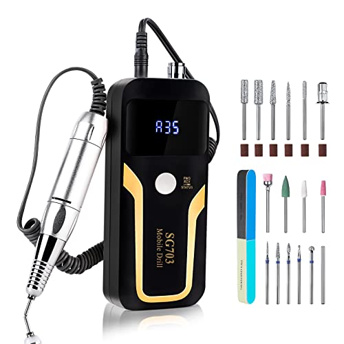 Professional Electric Nail Drill, Rechargeable 35000 RPM E-File Nail Drill Kit for Gel, Acrylic Nails, Manicure Pedicure Polishing Tools with 16 Pcs Bits, Great for Home or Salon (Black)