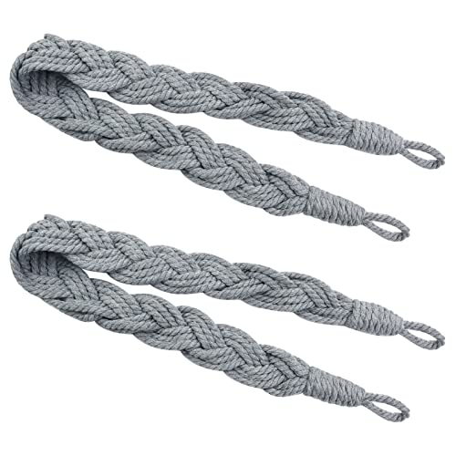 Curtain Rope Tiebacks, Natural Cotton Hand Knitting Curtains Tied Rope Tiebacks Decorative Curtain Tie Backs Grey Braided Drapery Drape Holdbacks Curtain Rope Buckle Cord Window Curtain Ties