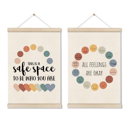 Image of DOI-LANEE 2pcs Safe Space Mental Health Posters, Therapy Affirmations Inspirational Poser Banner for Office, Motivational Canvas Wall Art For Counseling Office, Positive Wall Decor 16X12 Inch