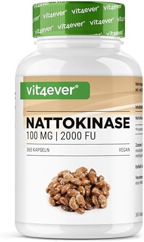 vit4ever Nattokinase - 365 Kapseln - 100mg (20.000 FU/g) - GMO-frei | 12 Monatsvorrat - Reines Natto aus Soja - Ohne unnötige Zusätze - Laborgeprüft - Vegan