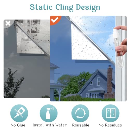 Image of Haton Window Tint for Home, One Way Film, Blue Silver 29.5 inch x 78.7 inch | Heat Control Sun UV Blocking Reflective Mirror Privacy Film, Static Cling No Glue Removable See Out Not in Office Door Glass