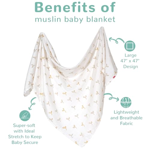 Image of HECCEI Muslin Baby Swaddle Blanket Bamboo Cotton 47 x 47 Inches | Soft Breathable Receiving Blanket Swaddles for Newborn Registry Gift for Baby Showers