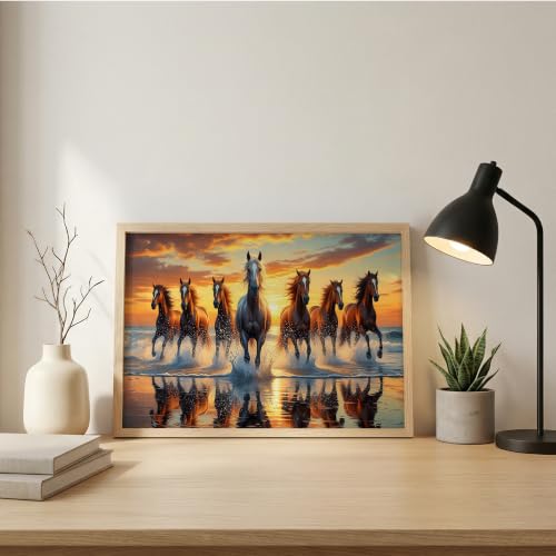 Image of Suneree 7 Horse Vastu Wall Painting (Landscape Collection) (Natural, Design 06, 13x19 Inch)