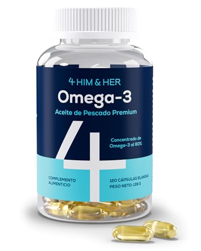 4 HIM & HER Omega-3 Perlas de Aceite de Pescado – 80% Concentración Omega-3 EPA y DHA & DPA – 668mg EPA, 500mg DHA + 83,4mg DPA por dosis – 120 perlas – Suministro para 2 meses