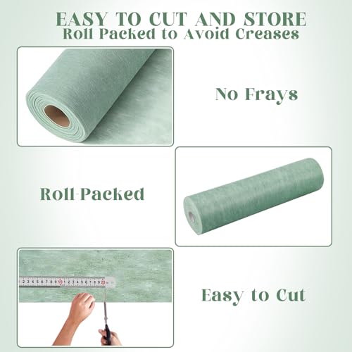 Vlies Tischläufer, 30 cm x 30 m, Modern, Reißfest & Zuschneidbar, Halbtransparente Tischband, Deko Tischdecke für Hochzeit, Geburtstag & Gartenparty, Eukalyptus Grün