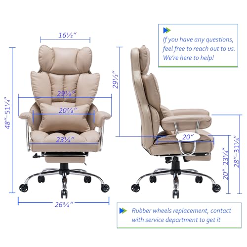Image of Efomao Desk Office Chair Big High Back Chair PU Leather Computer Chair Managerial Executive Swivel Chair with Lumbar Support (Dark Beige)