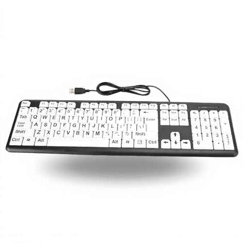 Luqeeg Large Print Keyboard, USB Wired, 104 Keys Black White...