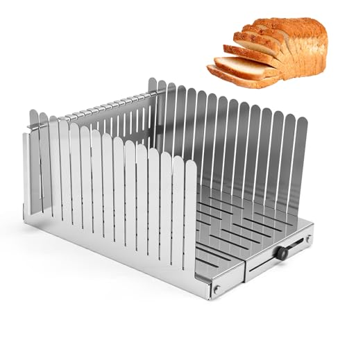 Stainless Steel Bread Slicer for Homemade Bread, Adjustable Width 5.5"-8.3" Slicing Guides, Bread Loaf Slicer, for Homemade Bread Bagels Cakes by Gugxiom - Used condition - US$34.64