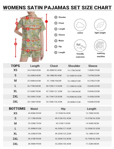 Image of Funny Pajamas for Women Set Print Satin Loungewear Pjs Short Sleeve Button Down Top and Shorts Sets Sleepwear XS-3XL