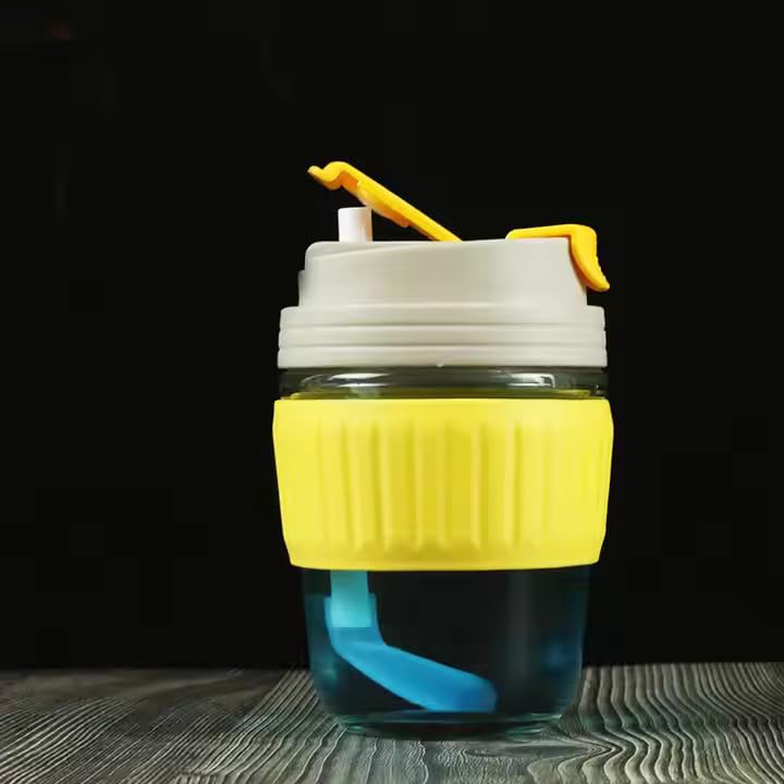 Image of Coffee Mug with Straw & Lid - Multipurpose Mason Jar Style Can Sipper for Green Tea, Milk, Juice, Smoothies & More - Reusable Drinking Cup for Home & Office (Glass Water Bottle 1)