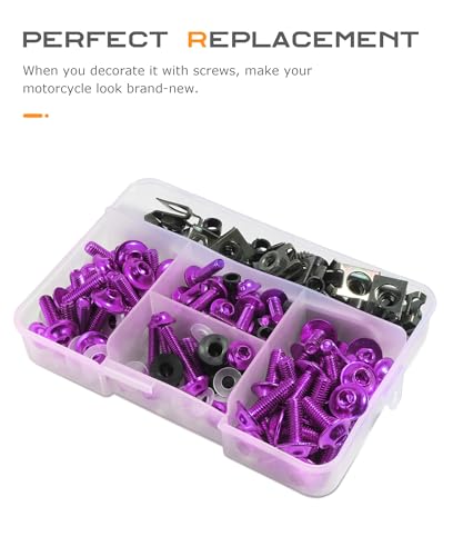 Flaconi 177PCS Motorrad Verkleidung Schrauben Kit, Verkleidungsschrauben Motorrad,Motorräder Windschutzscheibe Verkleidungsschrauben,Geeignet für die Meisten Sportmotorräder auf Dem Markt (Violett)