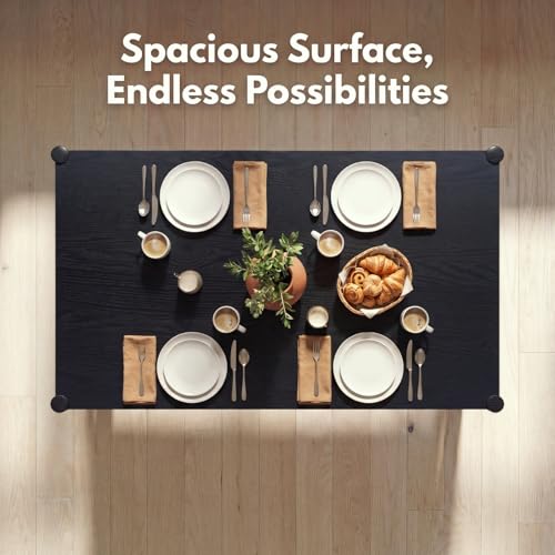 Image of DUOMAY Modern Rectangular Dining Table, 64.5'' Farmhouse Solid Wood Kitchen Tables for 4-6 Person, Breakfast Dinner Tables for Dining Room, Kitchen, Living Room, Black