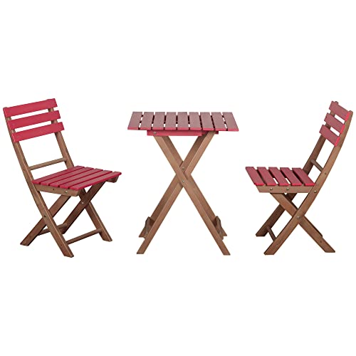 Outsunny Ensemble Bistro de Jardin 3 pièces avec 1 Table et 2 chaises Pliantes en Bois de pin - Rouge