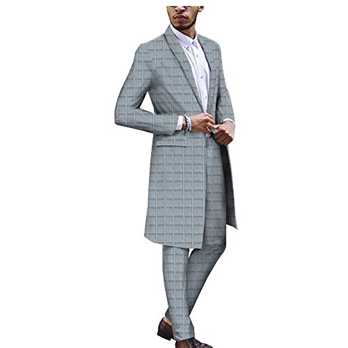 Suit for Men Bazin richi Single Button Long Jacket+Full Length Pants Agbada Bazin Jacquard Arab Thobe Islamic Muslim Dubai