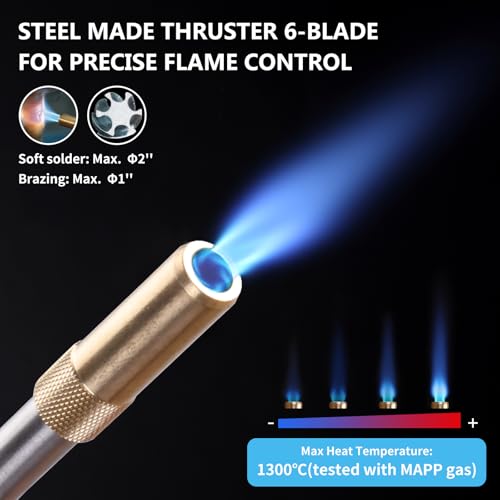 Image of MAPP Map Gas Torch Kit with Self-Ignition - Soldering Propane Torch with 4.9ft Hose, 25,000 BTU Flow Head, CGA600 Compatible for Brazing Pipe Welding HVAC Plumbing DIY