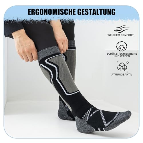 Effeet 2 Paar Skisocken aus Merinowolle für Herren Damen, Warme Gepolsterte Thermosocken Weich Winterstrümpfe, Kniestrümpfe mit Polsterung für Snowboarden Skifahren Schnee Jagen Wandern – Bild 5