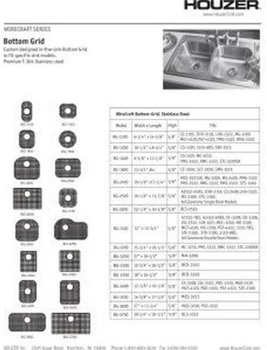 Houzer BG-1100 Wirecraft Kitchen Sink Bottom Grid, 6.25-Inch by 14.62-Inch