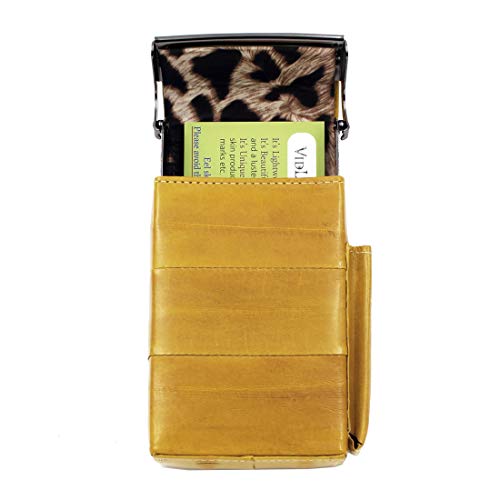 Automatic Rising Genuine Eel Skin Leather Sliding Cigarette Case with Lighter Holder (Yellow)