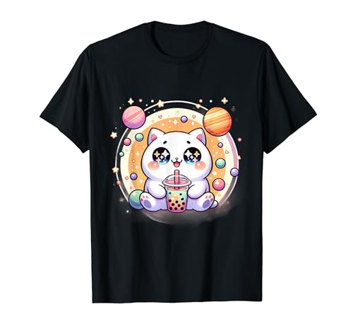 Kawaii Cat Bubble Tea Astronaut Lover Cute T-Shirt