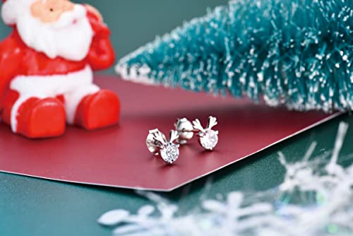 Christmas Reindeer Earrings Gifts For Women 925 Sterling Silver Small Deer Antler Studs Earrings Tiny Cubic Zirconia Hypoallergenic Cz Piercing Cartilage Jewelry Xmas Birthday Gifts For Girls 4Mm #TOP3