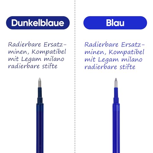 Ersatzminen, Kompatibel Mit Legami, [ Blau, 12er], Spitze 0,7mm,Höhe 13 cm, Radierbare Tintenrolle