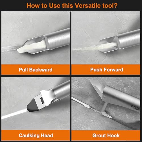 FortCeremy Silikon-Fugenglätter-Set, Dichtungsmittel-Fertigstellungswerkzeug mit Edelstahlkopf, Fugenschaber mit 5 Silikonköpfen, Glättungsdichtungsmittel-Entfernungswerkzeug für Bad/Küche