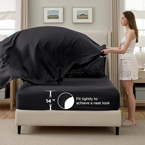 Bedsure Black Comforter Set - Bed in a Bag Queen Size Gothic Bedding 7 Pieces, GentleSoft™ Pintuck Bed Set Gift for Family, All Season Down Alternative Comforter with Sheets, Pillowcases & Shams by Bedsure - Image 5