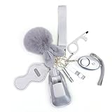 QINER Selbstverteidigung Schlüsselanhänger Set für Frauen mit Persönlichem Alarm, Sicherheits Schlüsselanhänger mit Pfeife und Pom Pom, Self Defense Keychain Geschenke für Frauen
