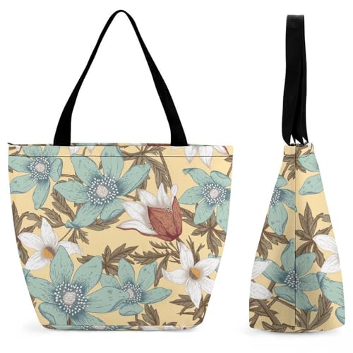 Sac à main pour femme fleurs blanches et bleues parfait pour le shopping et vos voyages d'été