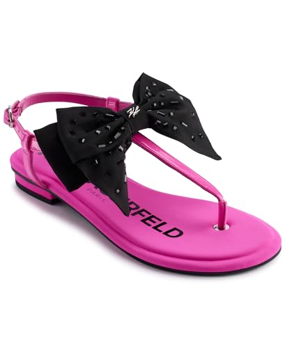 KARL LAGERFELD Women's Cristi Studded Bow Thong Flip Flop Sandal Slide