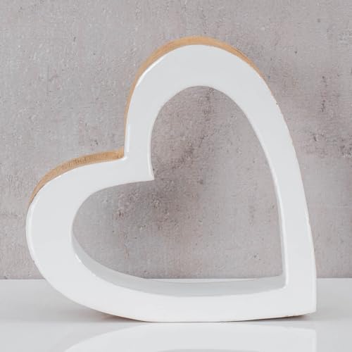 levandeo Herz Holz 15x15cm Mango Weiß Natur Braun Tischdeko Deko Aufsteller Rustikal Love Liebe Geschenk Dekoration