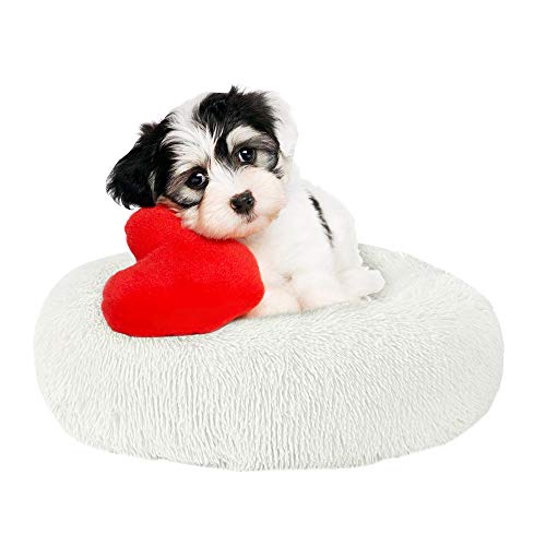 Cozywind Cama para Perros y Gatos,Mascotas Calentito Cojín Redondo Suave de Felpa (50, Blanco)