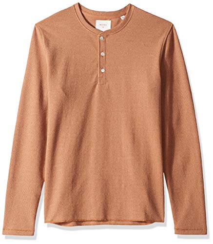 Billy Reid Men's Long Sleeve Mini Waffle Knit Henley, Terracotta, X-Large