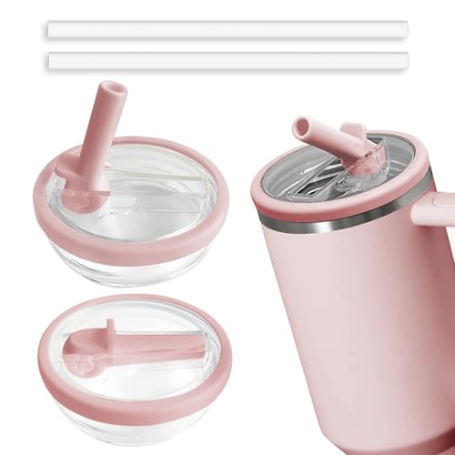 2pcs Leakproof Lid with Straw for Stanley 30oz Replacement,No Spill Cup Lids for Stanley Quencher,Tumbler Flip Straw Lid for Stanley Accessories (Pink, 30oz)