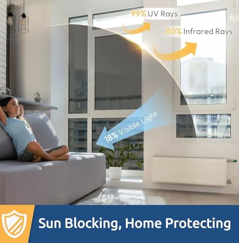 Image of WALLMATE Window Privacy Film Static Cling Removable, UV Sun Heat Blocking Reflective Glass Sticker for Home & Office (Black Film, 20x80 in)
