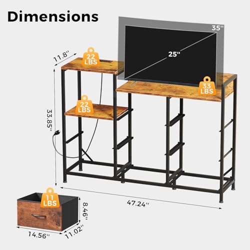 Image of NEWBULIG Media Console Dresser TV Stand for 45 inch with 8 Fabric Drawers & Open Shelves, Wooden Top Entertainment Center with LED Lights & Charging Station for Bedroom, Rustic Brown