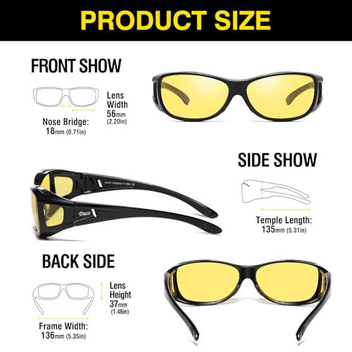DUCO Night Vision Driving Glasses Fit Over Glasses for Men and Women Anti Glare Polarized Yellow Nighttime Lens 8953Y2