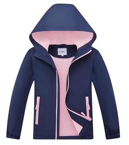 Image of Boys Girls Rain Jackets Waterproof Hooded Fleece Raincoats Lightweight Windbreakers for Kids