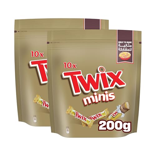 Twix Original Minis, Pack of 2x200g, 10 Mini Bars of Twix Chocolate, Crispy Biscuit Candy Bars Layered with Caramel and Milk Chocolate