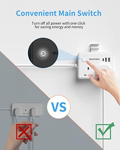 Extension Lead with USB C Ports , Power Strips with 2 Way Outlets 3 USB (3.1A, 1 Type C and 2 USB-A ) Multi Plug Extension Sockets with 1.5 Meter Extension cord Surge Protection for Home Office Travel