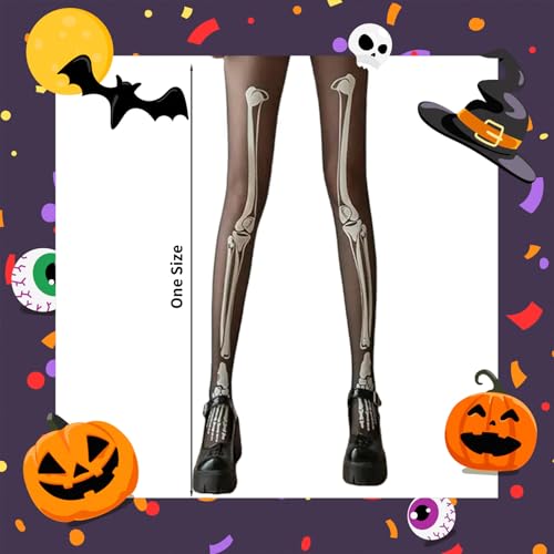 Skeleton Tights,Black Halloween Tights for Women UK,White Skull Patterned Leggings Tight Socks Kids Stockings Lace Pantyhose Funky Gothic Costumes,for Girls Ladies Womens Witch Outfit Accessories - Image 2