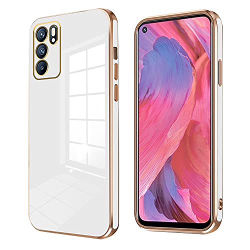 Compatible avec Coque Oppo Reno 6 5G, Oppo Reno6 5G Protection Silicone, Original Antichoc Case Placage TPU Etui Anti-Dérapant Cover (Oppo Reno 6 5G, Blanche) Cover
