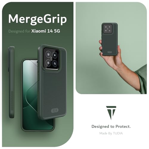Image of TUDIA DualShield Grip Designed for Xiaomi 14 5G Back Cover (2024), [MergeGrip] Military Grade Dual Layer Shockproof Slim Tough Heavy Duty Protection - Pine Green
