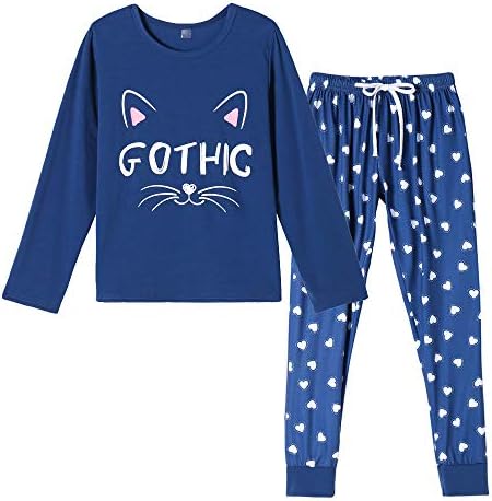 YIJIU Women's Sleepy Cat Print Pajama Set Short Sleeve Tee and Pants Sleepwear