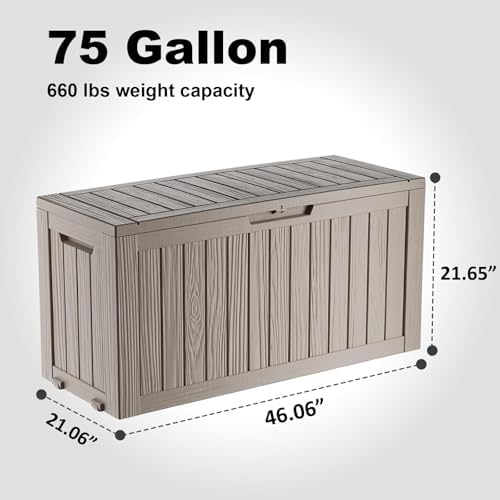 ATMELT 75 Gallon Outdoor Storage Box – Resin Deck Box with Lockable Lid, Waterproof Patio Furniture Storage for Tools, Garden & Yard Organization - 1
