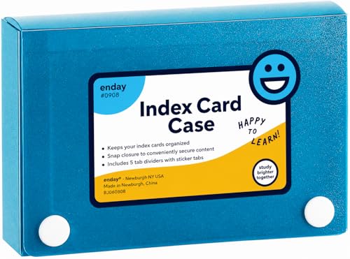 Enday Index Card Holder 3x5, Blue Index Card Case with 5 Tab Dividers, Index Card Organizer, Flash Card Holder, Holds 100 Cards