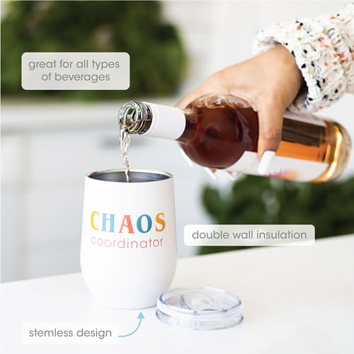 Pearhead Chaos Coordinator Stainless Steel Wine Tumbler with Press-In and Slide Locking Lid, Mother’s Day Stemless Wine Glass Tumbler Mug, New Mom Accessory, 12oz by Pearhead - Image 2