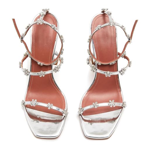Women's Rhinestone Stiletto Heels Square Open Toe Ankle Strap Heel Sandals Wedding Party Evening Dance Sandals Shoes2