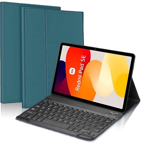 Image of ProElite Keyboard case for Redmi Pad SE 11 inch, Magnetic Detachable Wireless Bluetooth Keyboard Redmi Pad SE 11 inch, Dark Green