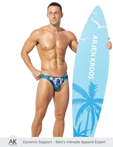 Arjen Kroos Men's Swim Briefs Sexy Low Rise Printed Bikini Adjustable Drawstring Swimwear